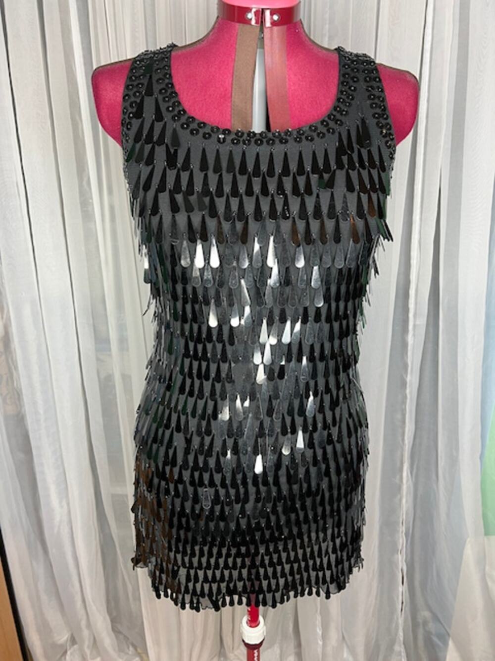 Vintage  beaded fringe wiggle dress black